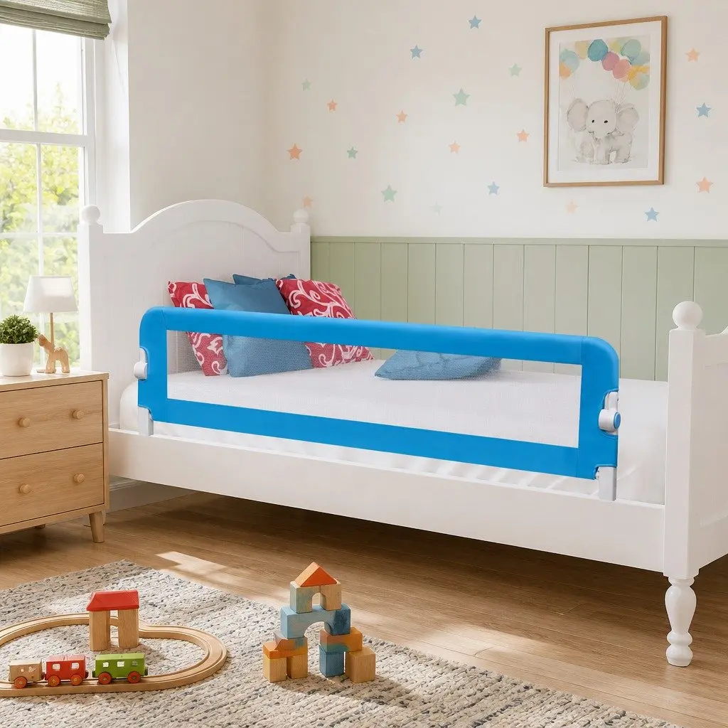 Toddler Bed Rail Blue 150 x 42 cm Foldable Portable Guard Protection