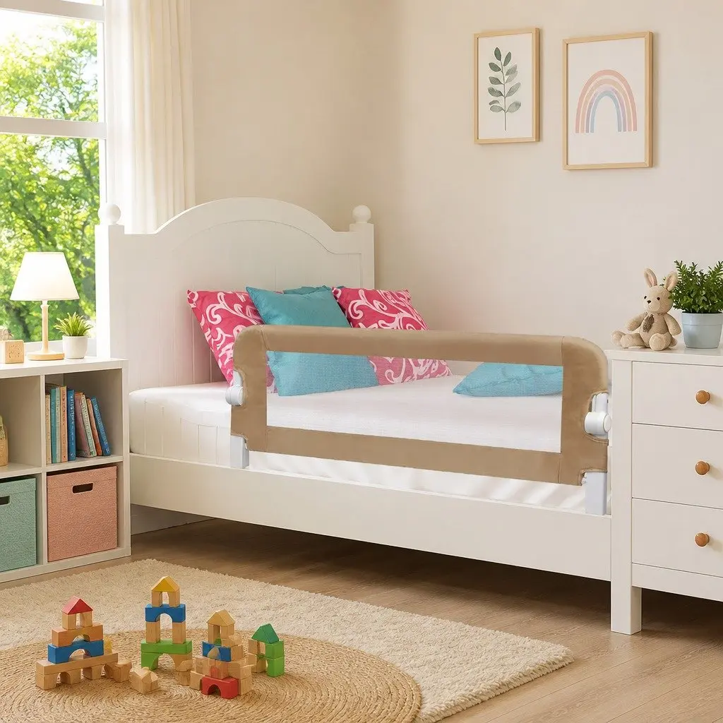 Safety Bed Rail Taupe 102x42 cm Foldable Protection Guard for Kids