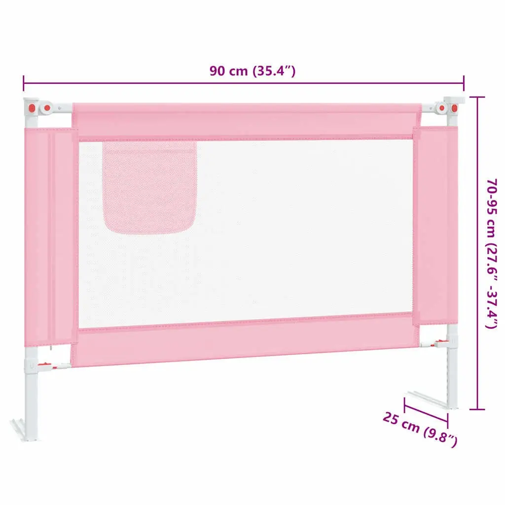 Toddler Bed Guard Adjustable Height Pink 90x25cm Lightweight Metal Tube Washable Fabric