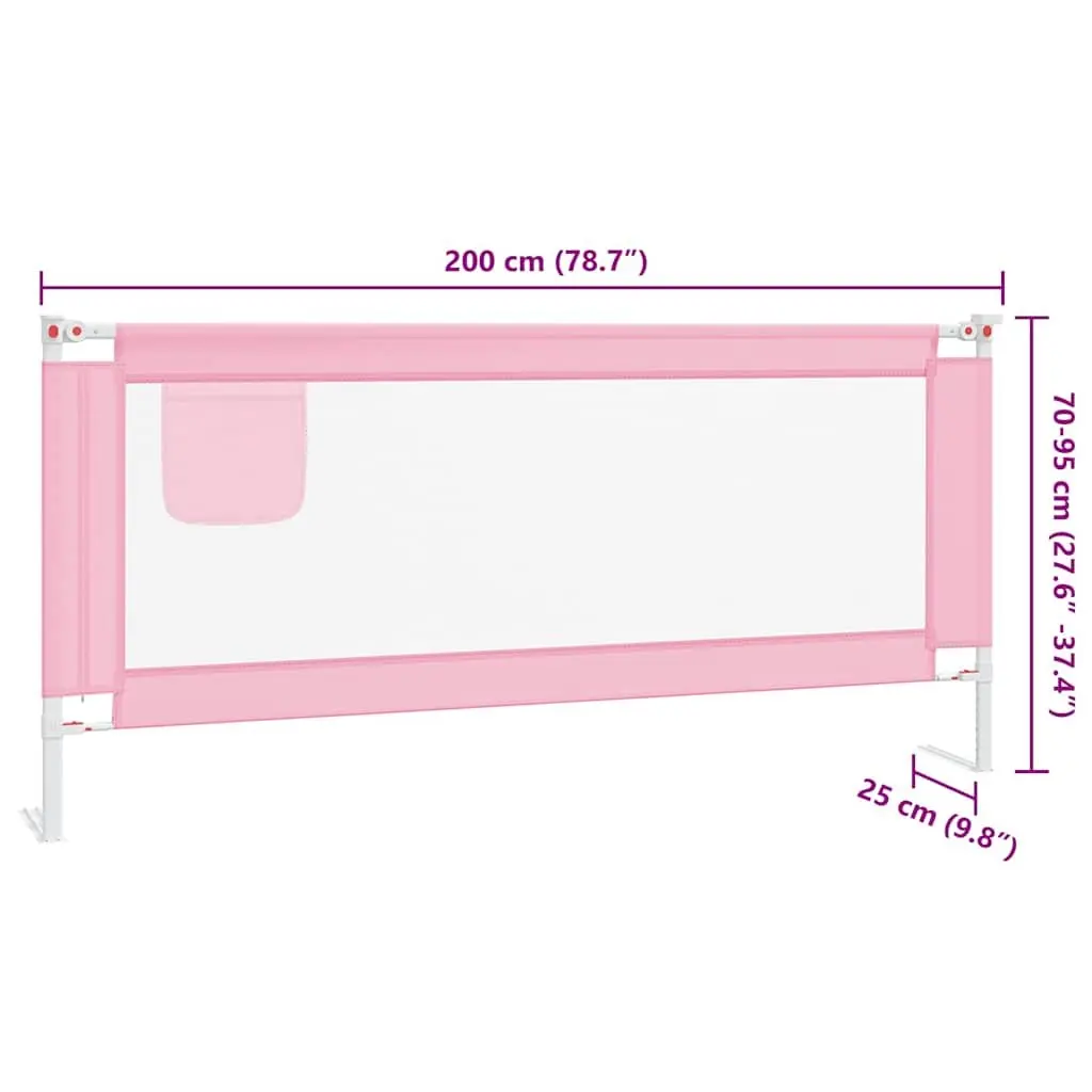Toddler Bed Rail Pink 200x25 cm Fabric Protection Guard Adjustable Height Lightweight Metal Frame