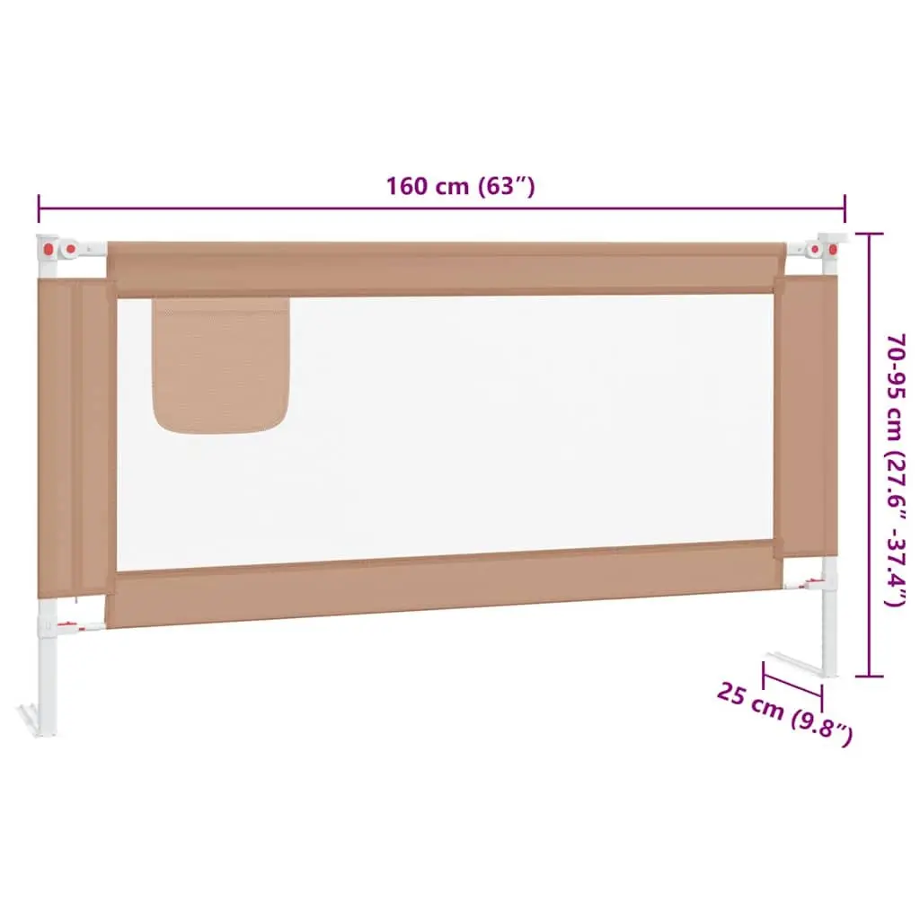 Toddler Bed Guard Rail Adjustable Height Taupe 180x25cm Safety Protection