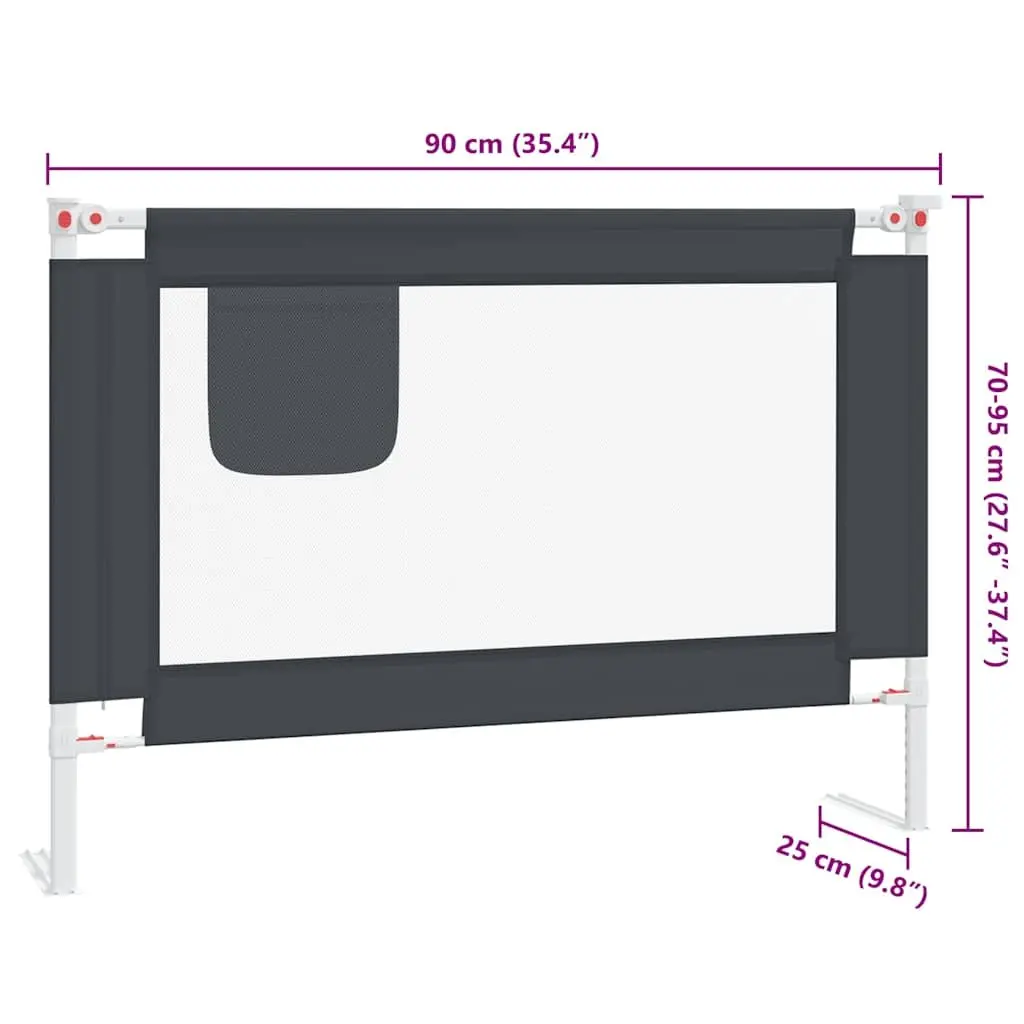 Toddler Bed Rail Grey 90x25 cm Adjustable Height Guard for Kids Cot