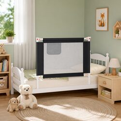 Compact Grey Bed Rail for Toddler Safety