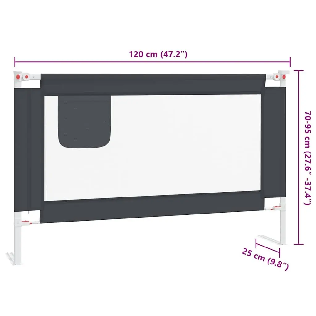 Toddler Bed Guard Grey 120x25cm Adjustable Height Metal Fabric Safety Rail