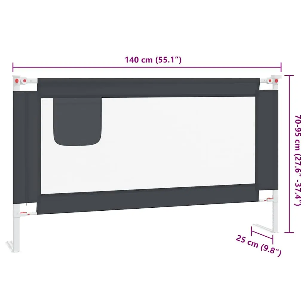 Toddler Bed Guard Grey 140x25cm Adjustable Height Washable Fabric Protection