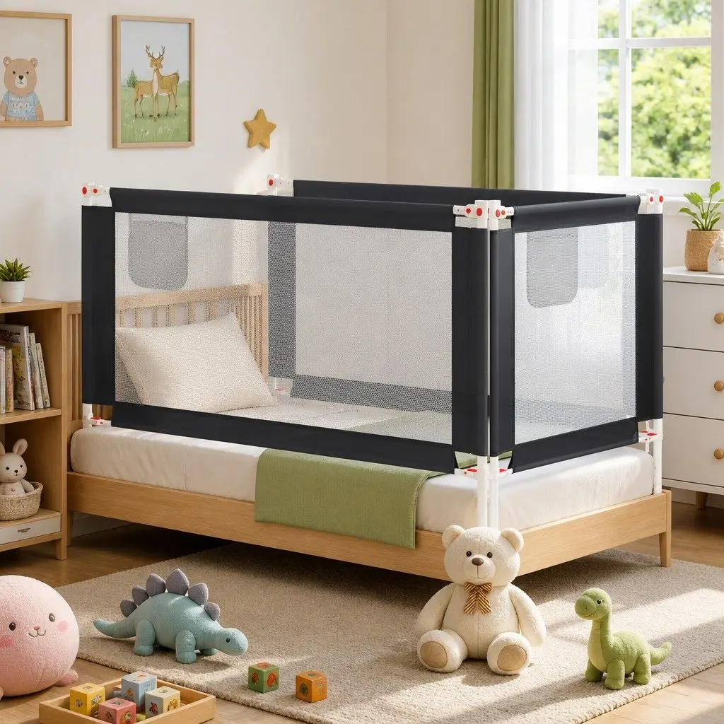 Toddler Bed Rail Grey 160x25cm Adjustable Height Protection Guard