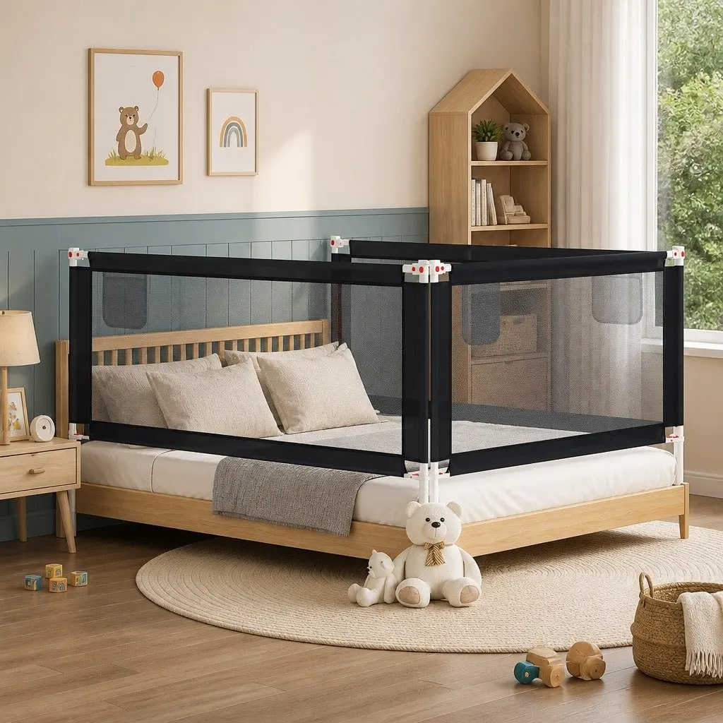 Toddler Bed Rail Dark Grey 190x25 cm Adjustable Height Fabric Protection