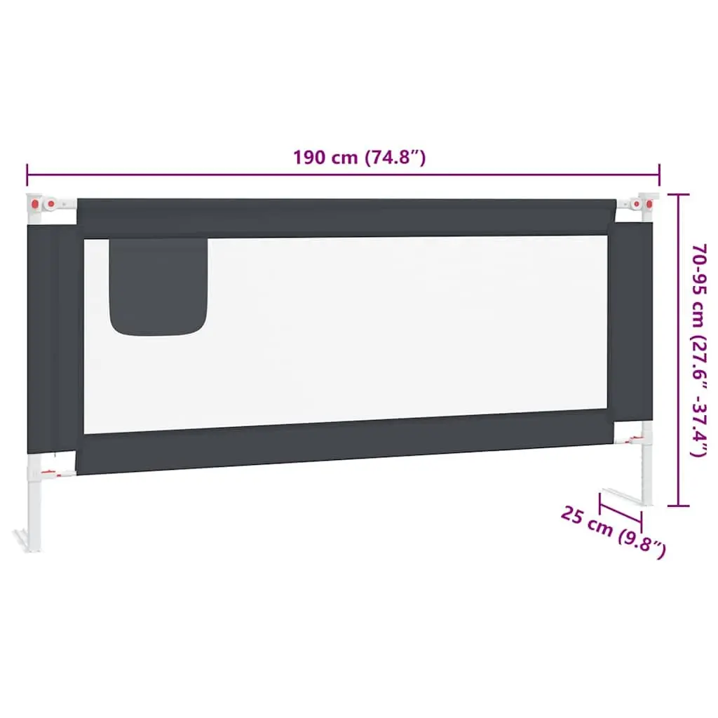 Toddler Bed Rail Dark Grey 190x25 cm Adjustable Height Fabric Protection