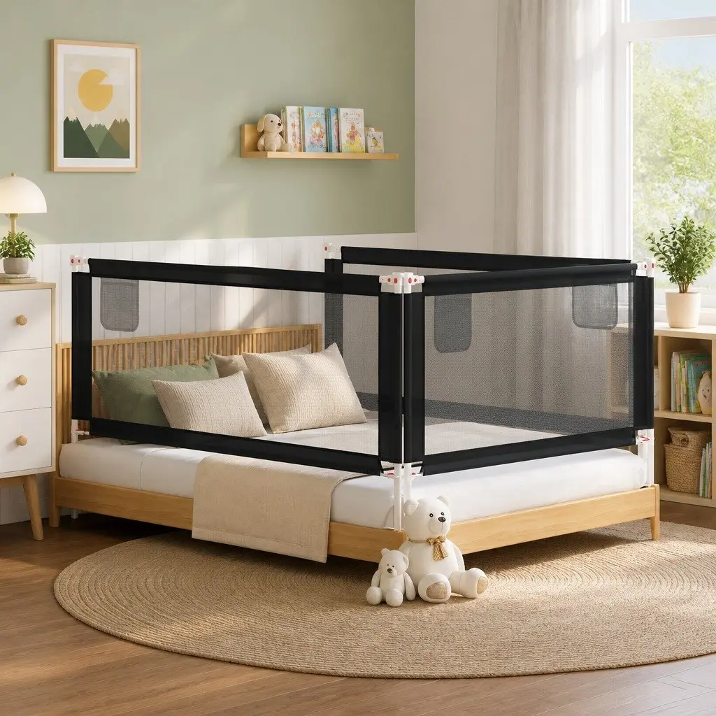 Toddler Bed Rail Grey 200x25 cm Adjustable Height Protection Guard