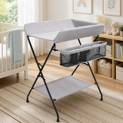 Compact Light Grey Changing Table with Storage Solutions