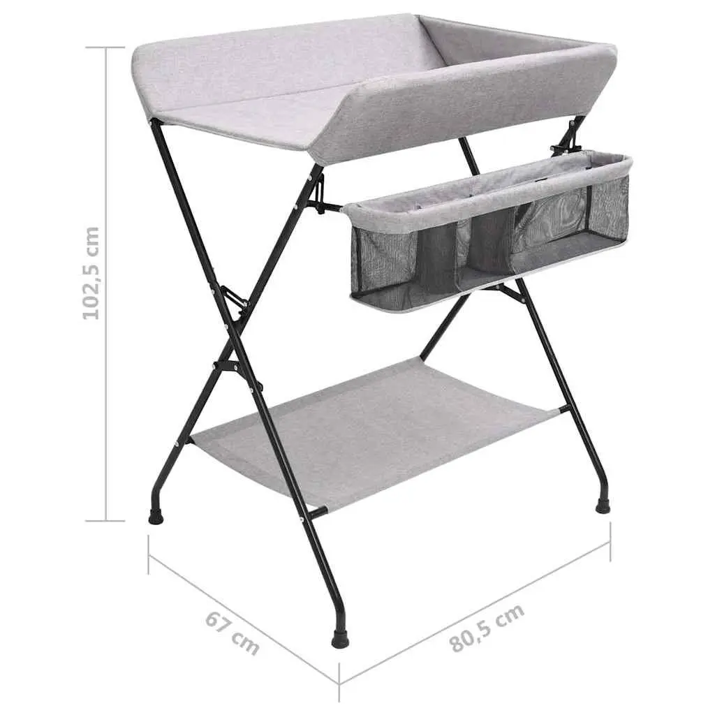 Changing Table Light Grey Foldable Diaper Tray Storage Compartments Baby Nursery
