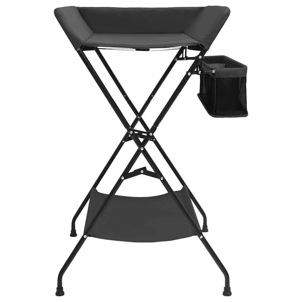 Foldable Changing Table Anthracite with Side Compartments for Baby Storage