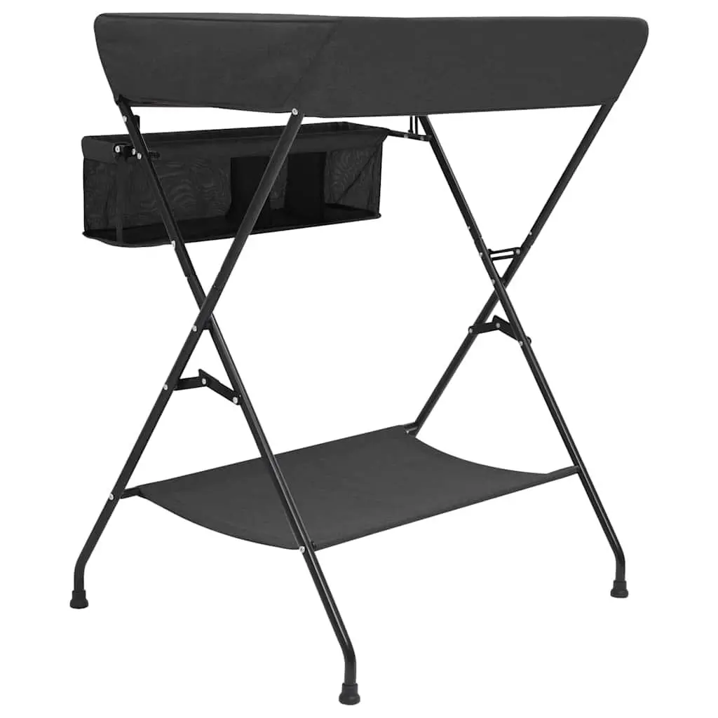 Foldable Changing Table Anthracite with Side Compartments for Baby Storage