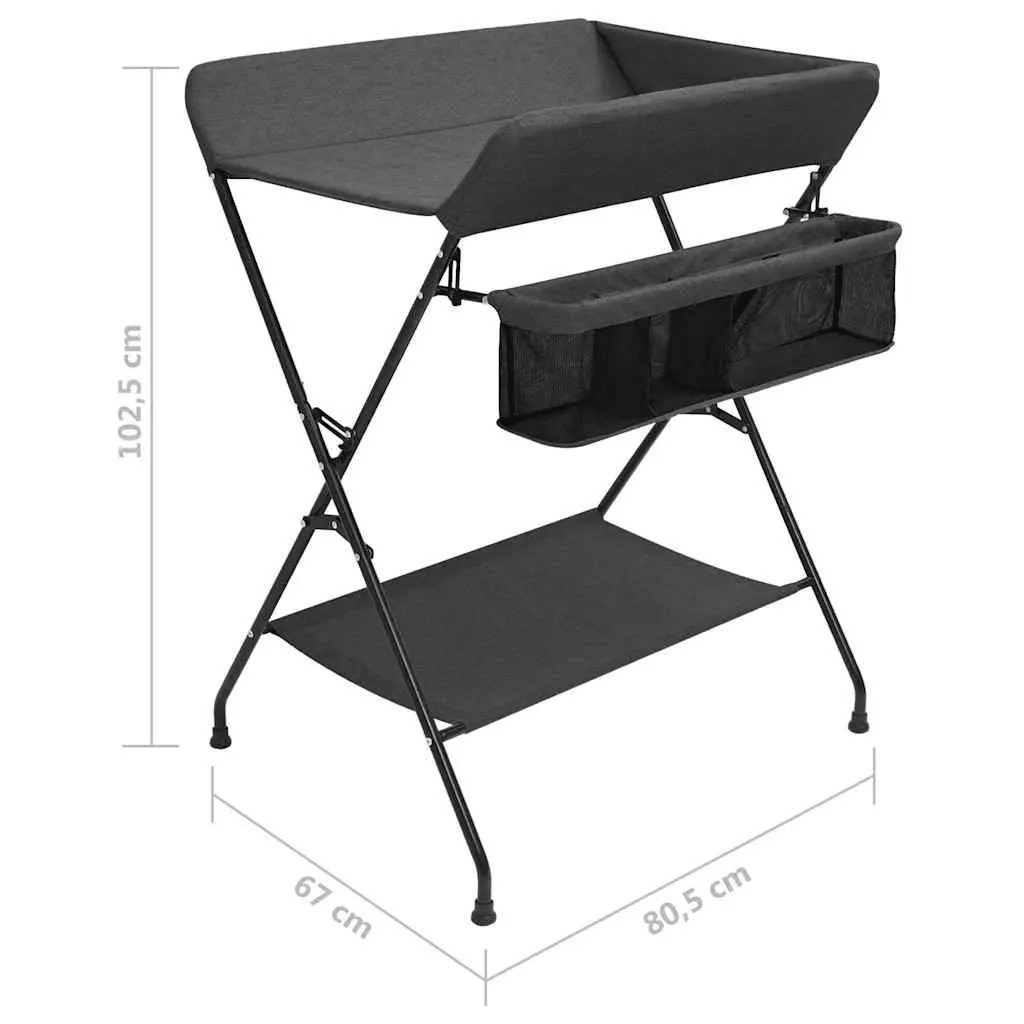 Foldable Changing Table Anthracite with Side Compartments for Baby Storage