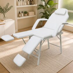 Portable Facial Treatment Chair Faux Leather White Massage Bed Salon Spa