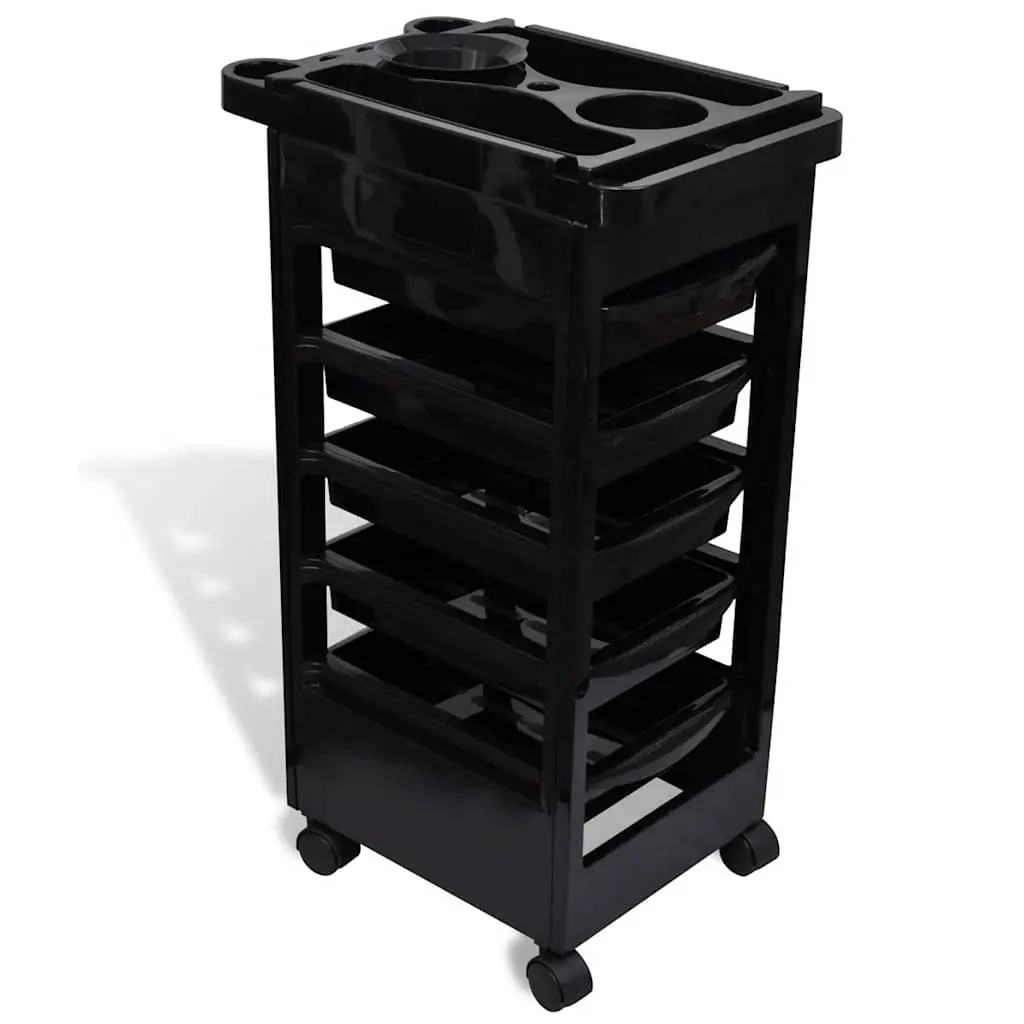 Hair Salon Trolley Black Five Drawers Organizer Mobile Storage Cart