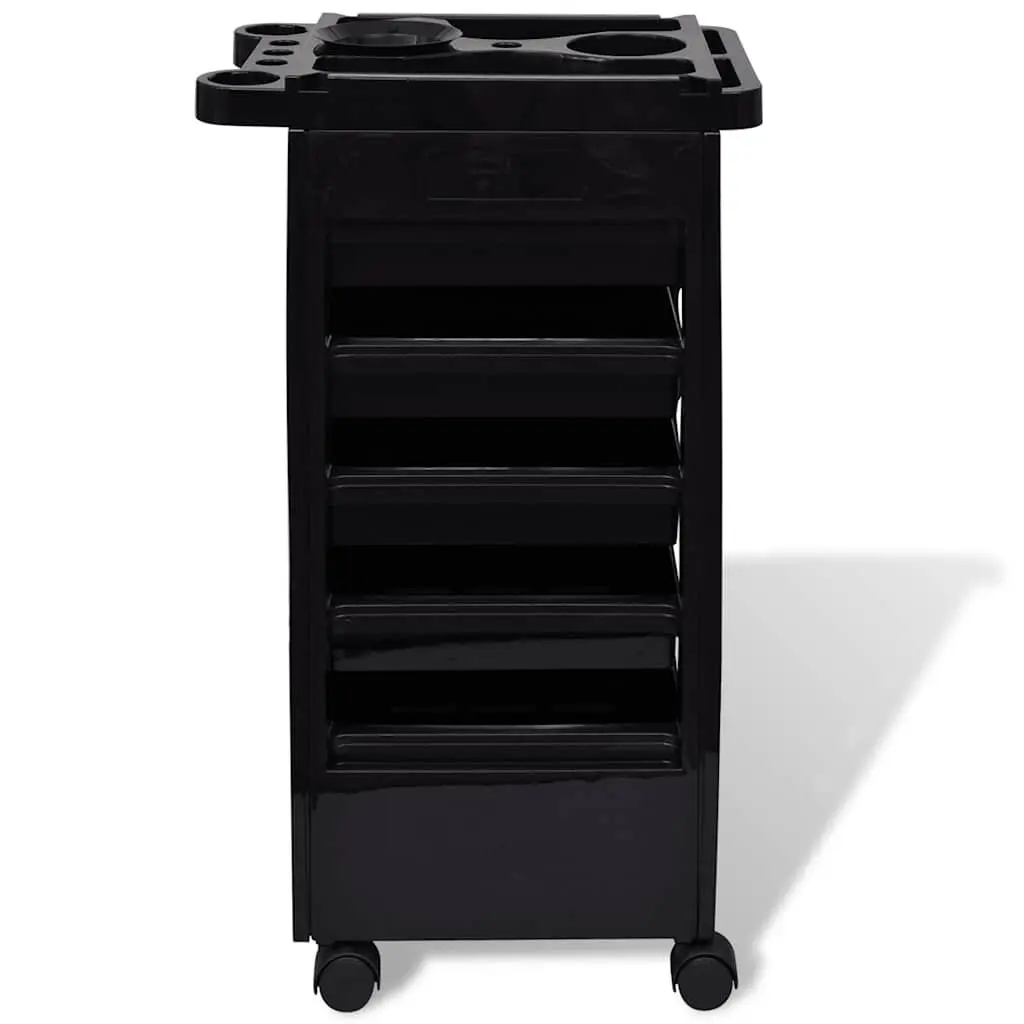 Hair Salon Trolley Black Five Drawers Organizer Mobile Storage Cart
