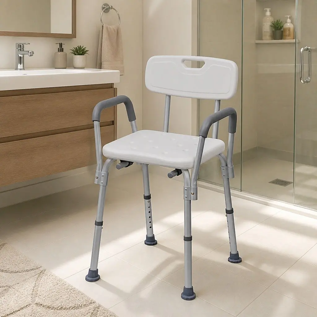 Shower Chair White Adjustable Height Mobility Support Bathing Seat