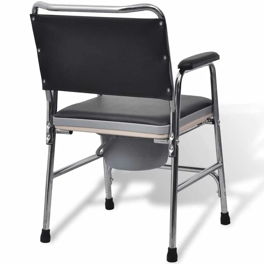 Commode Chair Black Steel Removable Bucket Padded Armrests Non-Slip Tips