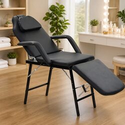 Portable Facial Treatment Chair Black Massage Bed Salon Home Reclining Footrest