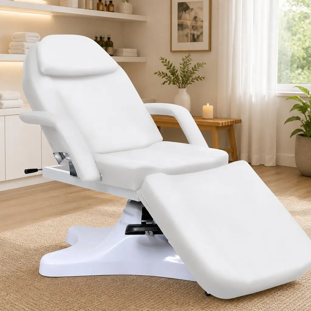 Massage Table White Adjustable Height 180x62cm 360 Degree Rotation Removable Armrest
