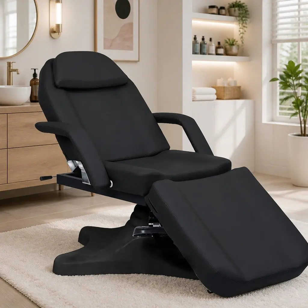 Massage Table Black Adjustable 180cm 360 Degree Rotating for Beauty Treatment and Salon Use