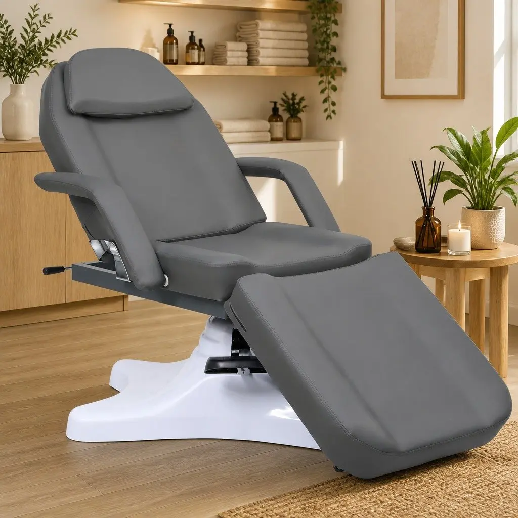 Massage Table Grey Adjustable Backrest Footrest Rotating 360 Degree
