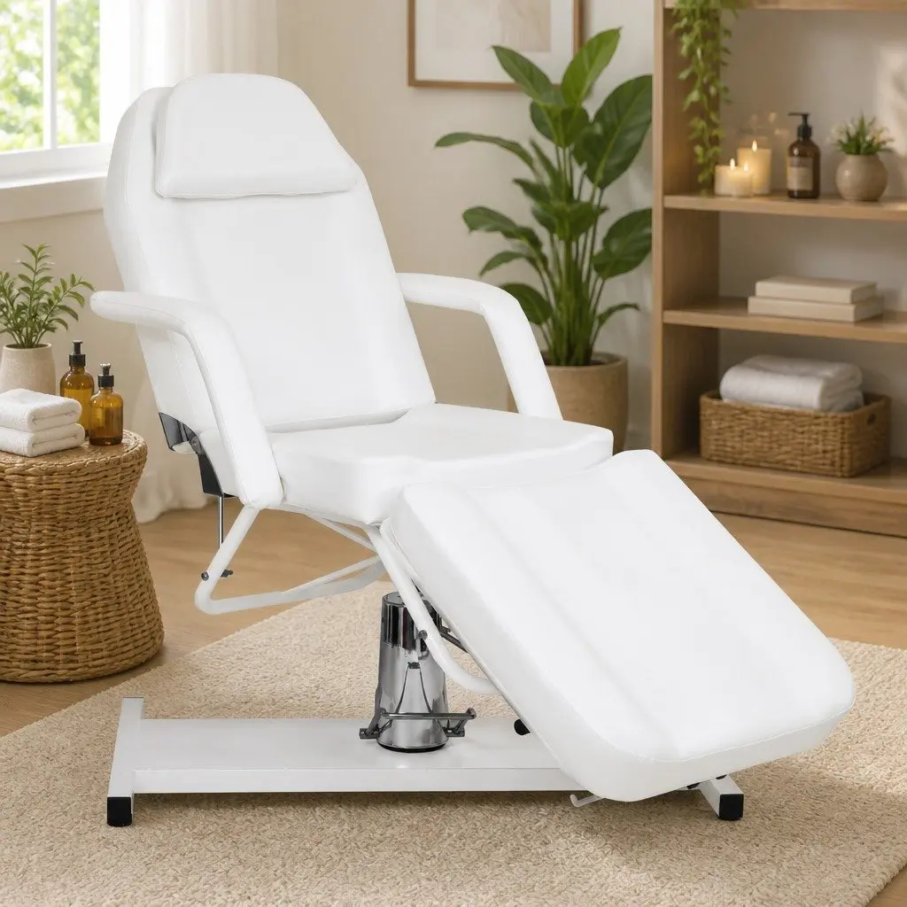 Massage Table White 180x62cm Adjustable Backrest Footrest 360-Degree Rotation