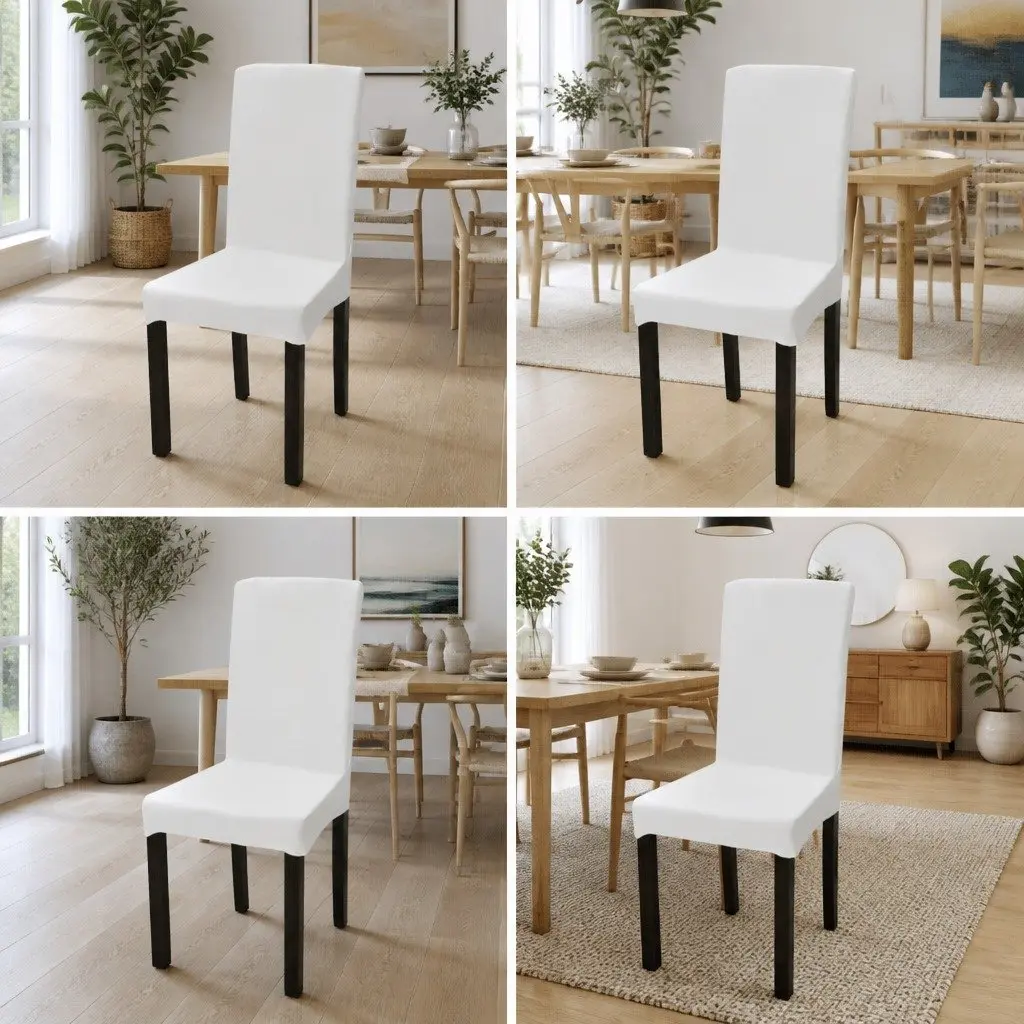 Chair Cover Set Cream Stretchable 4 Pieces Soft Wrinkle Resistant Fabric
