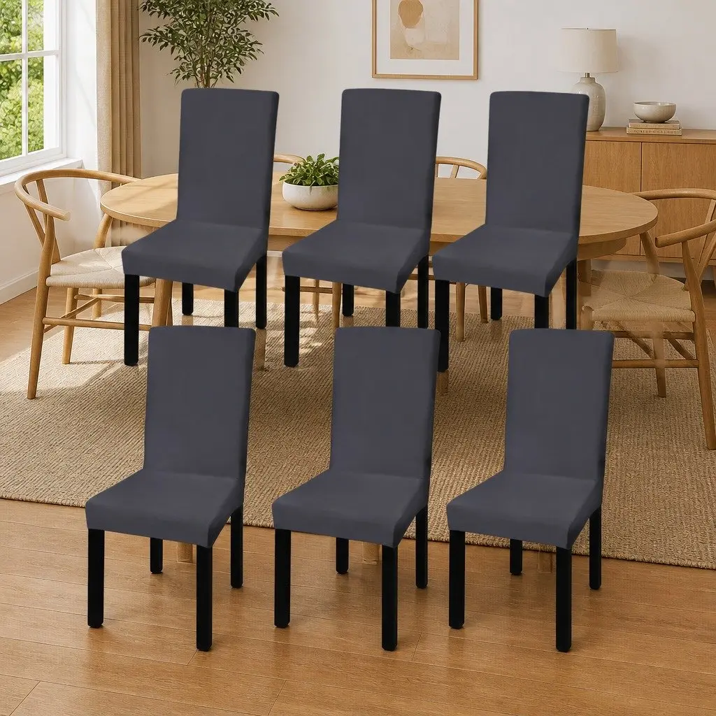Chair Cover Set 6 pcs Anthracite Stretchable Soft Wrinkle Resistant