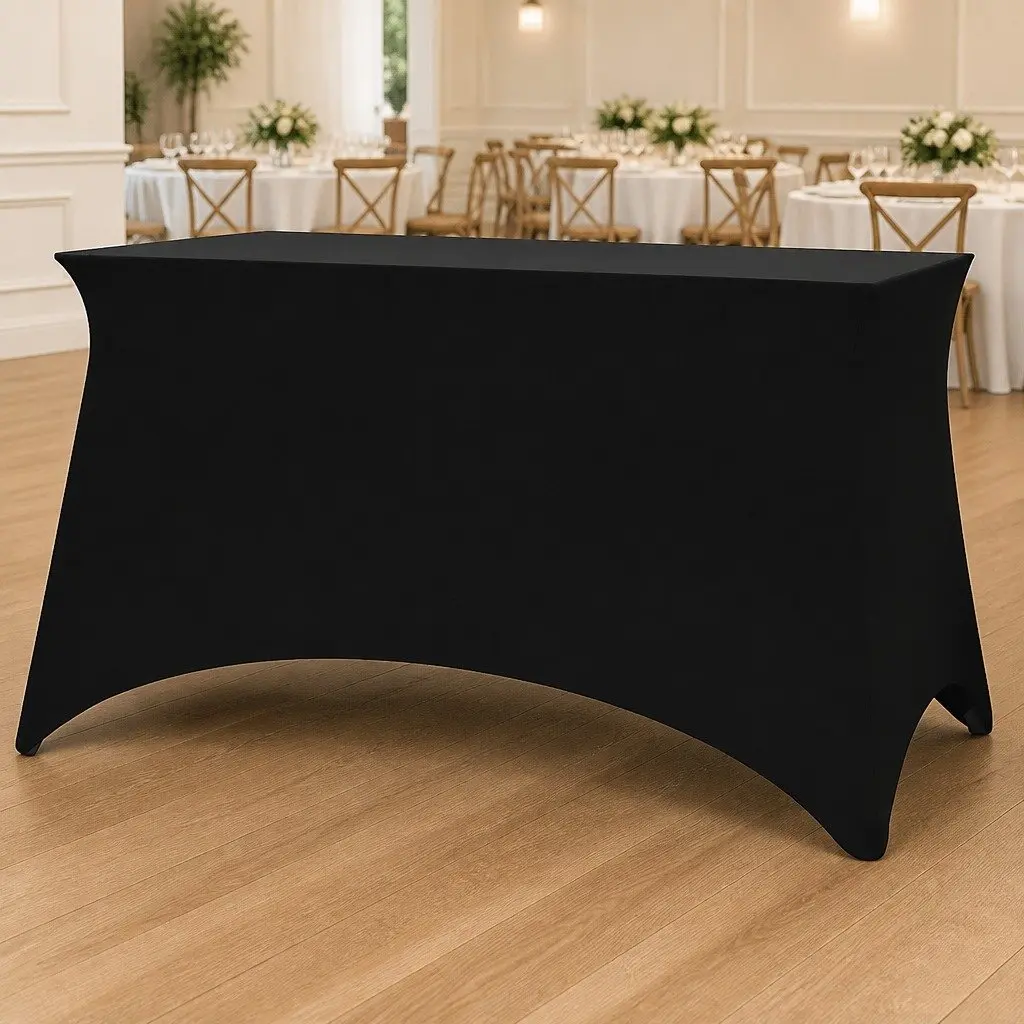 Stretch Table Slipcovers Black 120x60.5x74cm 2 Pieces Flexible Fit