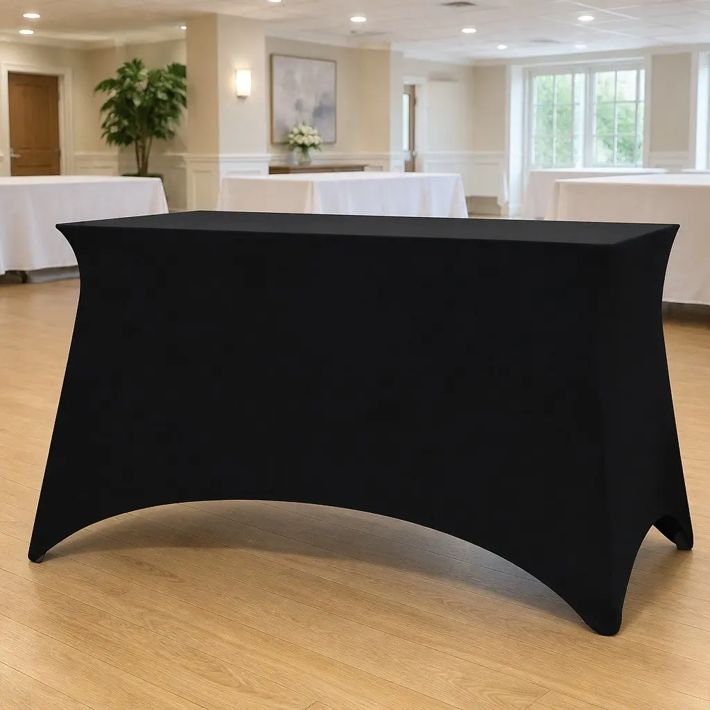Stretch Table Slipcovers Black 183x76x74cm 2 Pieces Flexible Secure Fit