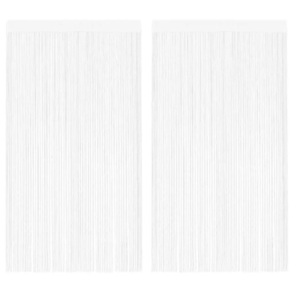 String Curtains White 100x250 cm 2 Pack Tunnel Top Polyester Room Divider Door Curtain Panel