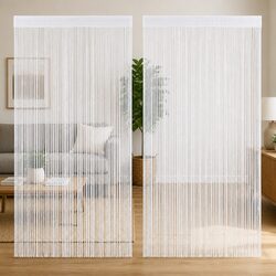 String Curtains 2 pcs White 140x250 cm Door Window Panel Room Divider Fringe