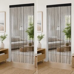 Black String Curtains 2 Panels 100x250 cm Each