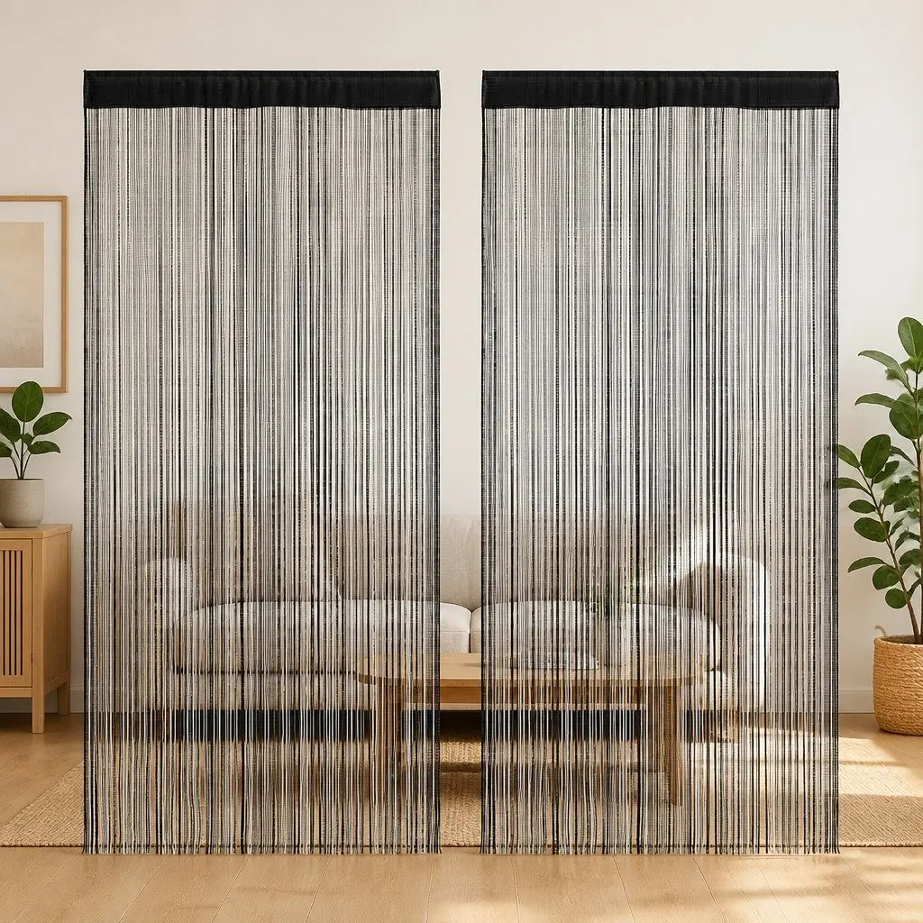 String Curtains Black 140x250 cm 2 Piece Room Divider Door Decor Panels