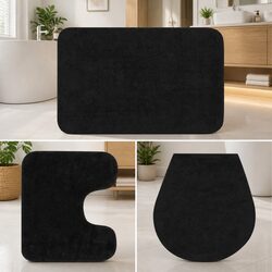 Concise Anthracite Cotton 3-Piece Bath Mat Set