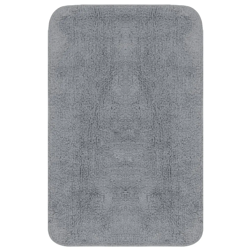 Bathroom Mat Set Grey Cotton 3 Piece Non-Slip Water Absorbent