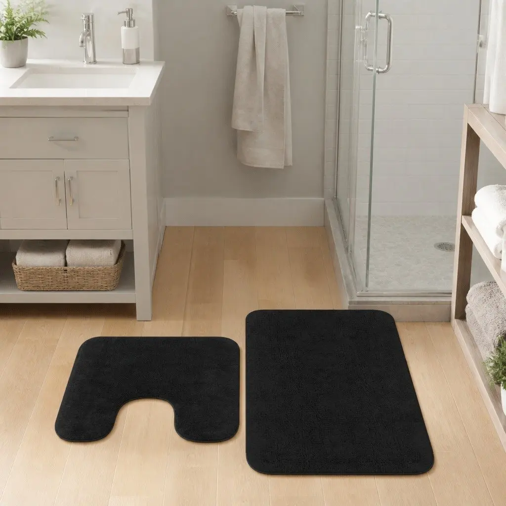 2-Piece Anthracite Non-Slip Bathroom Mat Set