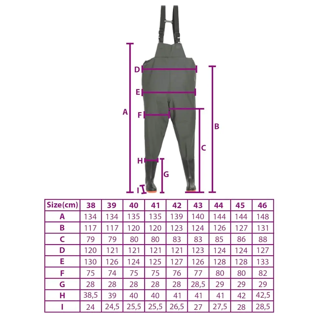 Chest Wading Pants Green 39 Waterproof with Attached Boots for Fishing Hunting Outdoor Water Sports