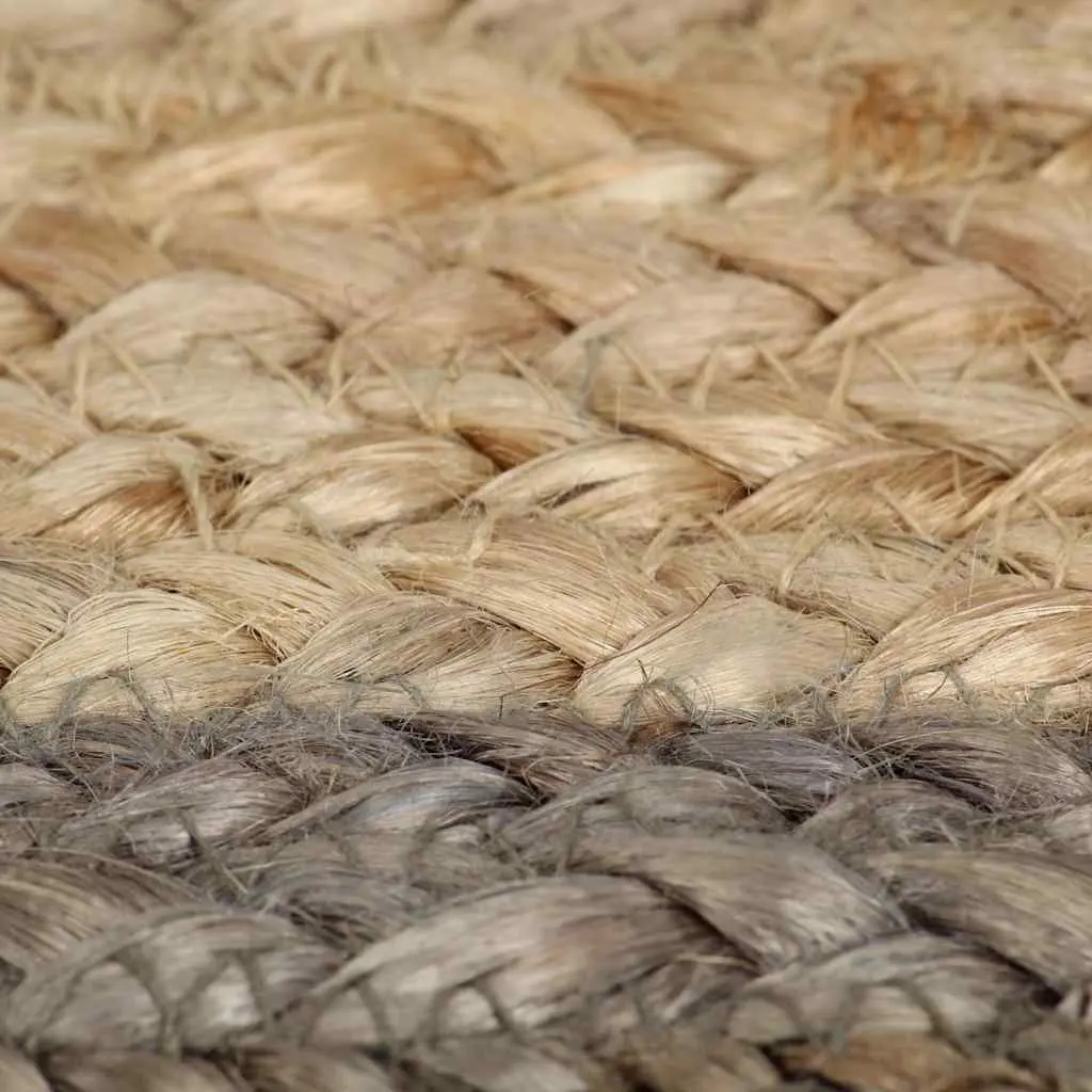 Jute Area Rug Grey Border 90cm Round Handwoven Braided Natural Carpet