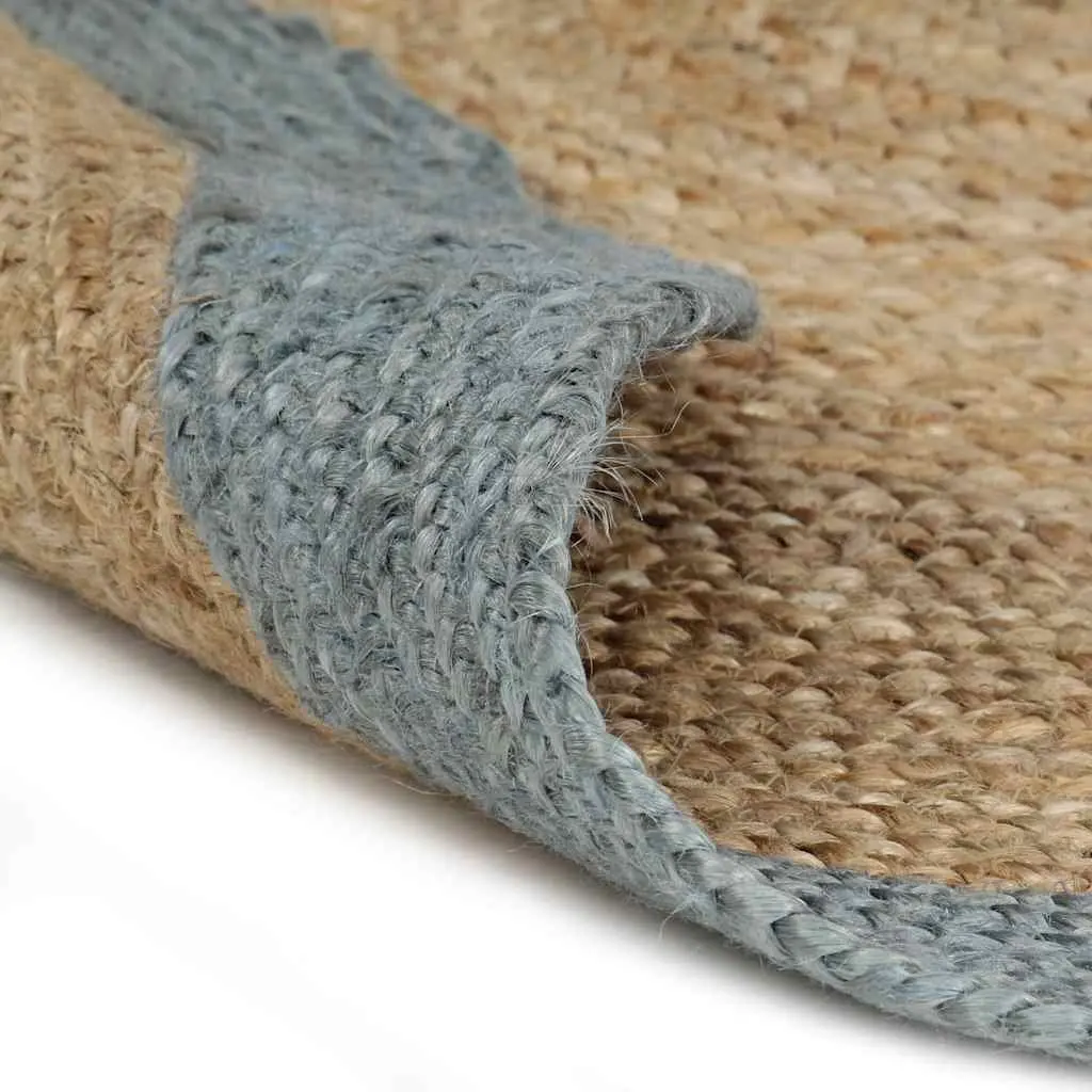 Handmade Jute Area Rug Natural Braided Carpet Olive Green Border 90cm Home Decor
