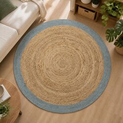 Concise Handmade Jute Area Rug with Olive Green Border