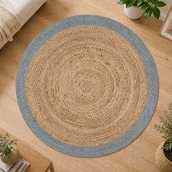 Compact Handmade Jute Rug with Olive Green Border