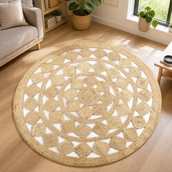 Handmade Braided Jute Area Rug Natural Brown Round Carpet Home Decor Floor Mat