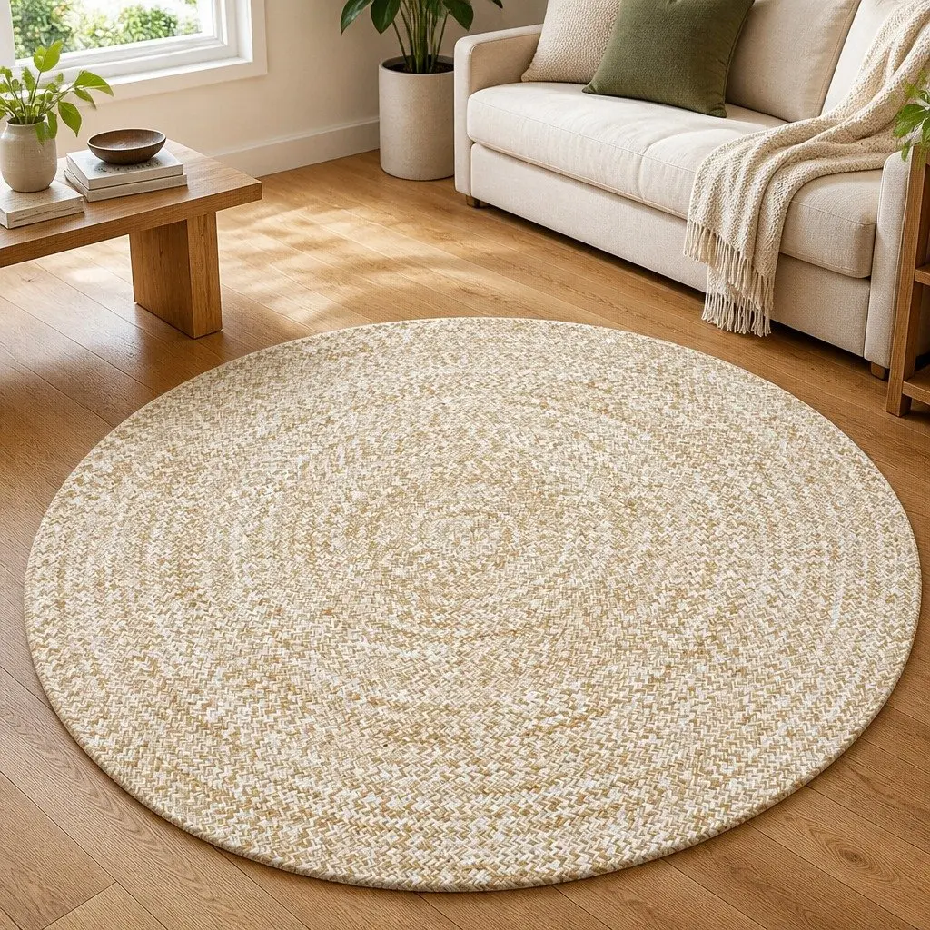 Area Rug White Natural Round Handwoven Braided Jute 120 cm Soft Durable