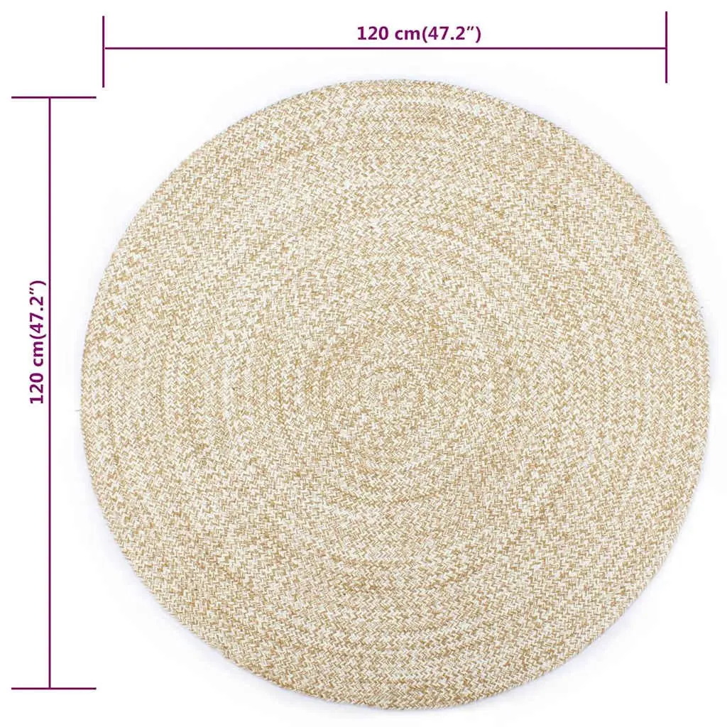 Area Rug White Natural Round Handwoven Braided Jute 120 cm Soft Durable