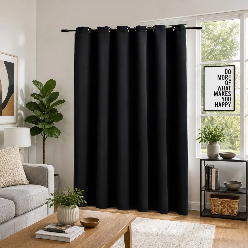 Blackout Curtain Black 290x245cm Light Blocking with Metal Rings