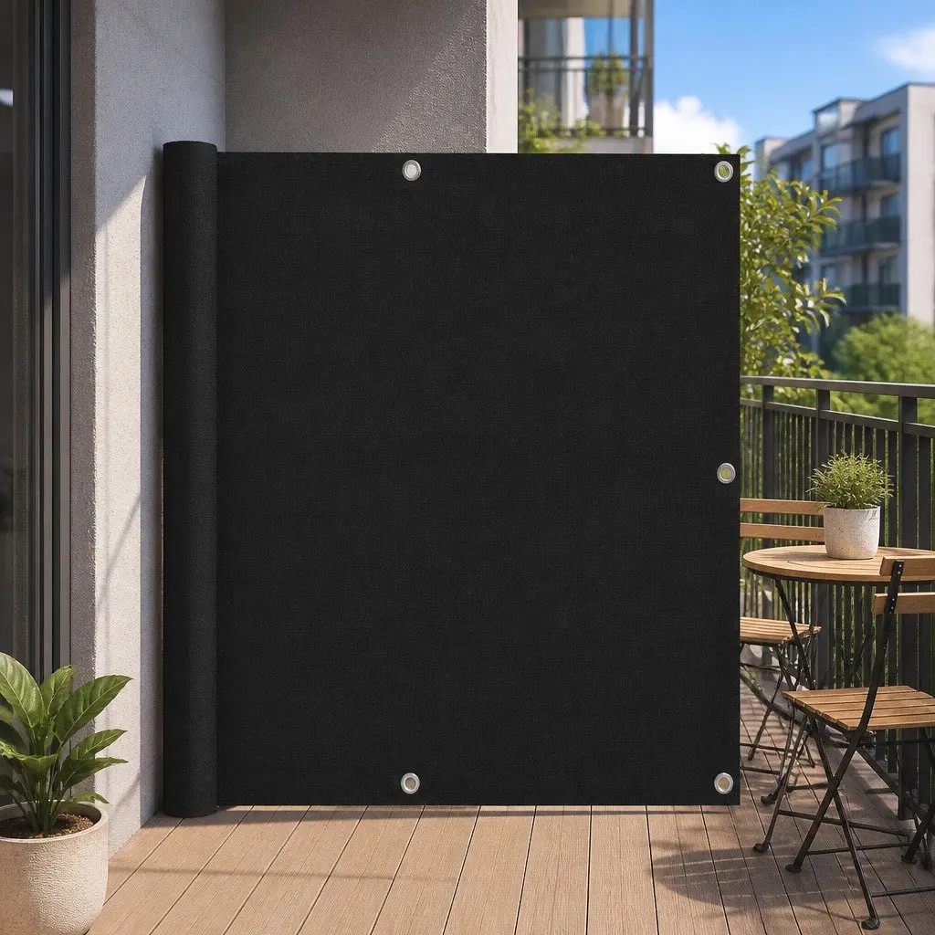 Balcony Privacy Screen Black 90x600 cm Waterproof Wind Resistant Outdoor Shade Panel