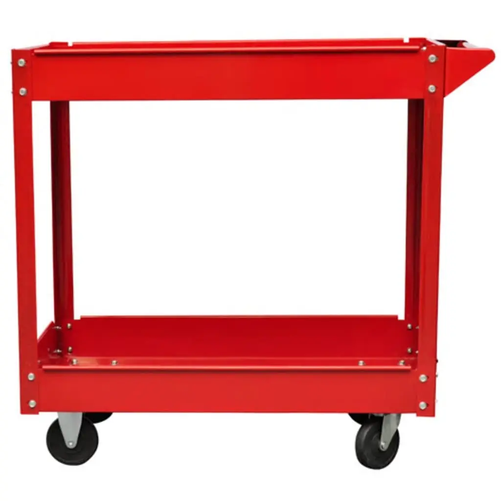 Workshop Tool Trolley Red 2 Shelves Swivel Wheels 100kg Capacity